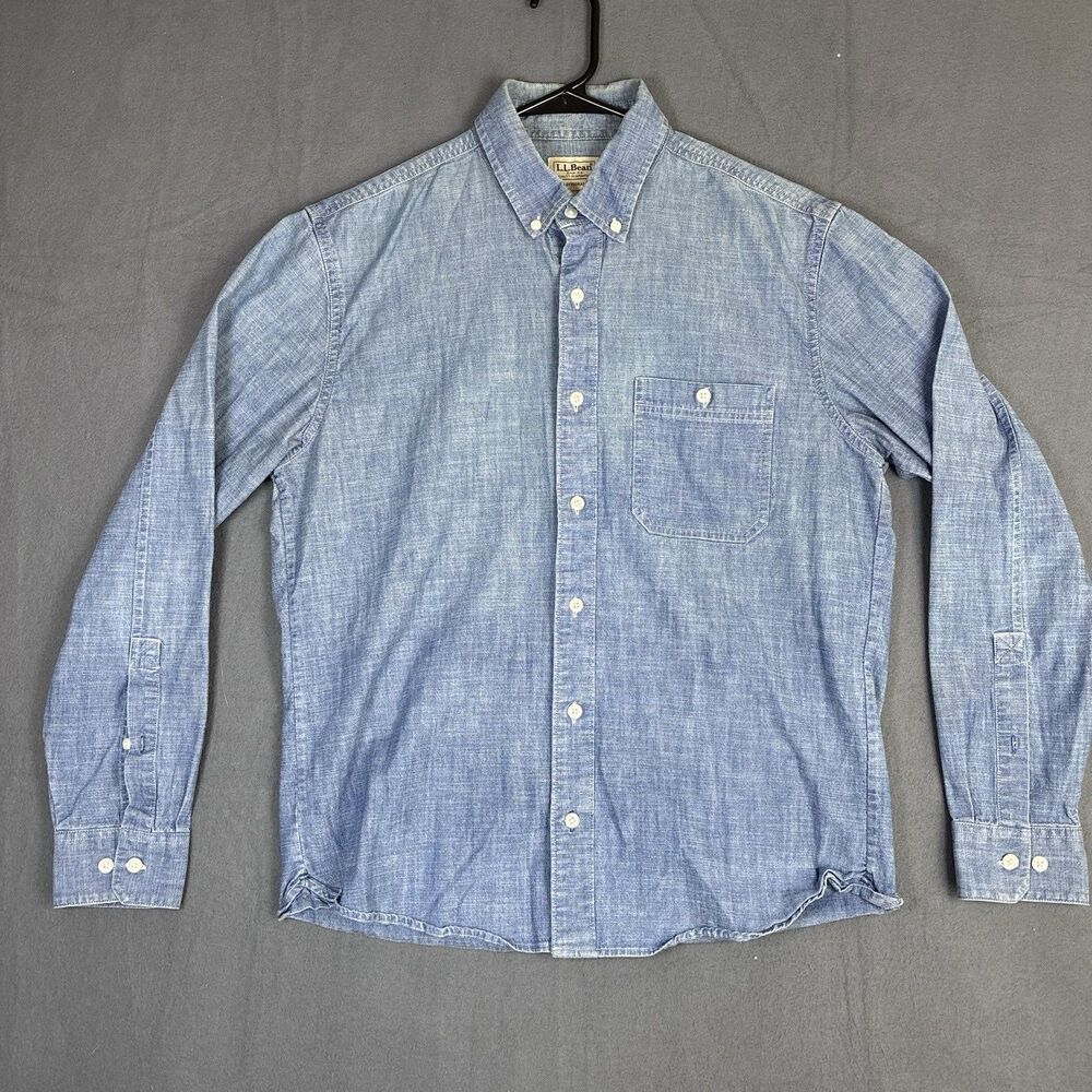 LL Bean Chambray Shirt Mens Small Blue Long Sleeve Button Down Traditional Fit